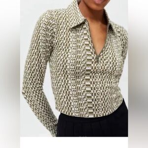 Stylish let’s Fran’s Olive Green Patterned Women's Top